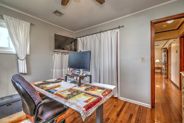 27 Aircraft Rd, West Haven, CT 06516 - office featuring wood-type flooring, ornamental molding, a ceiling fan, and baseboards