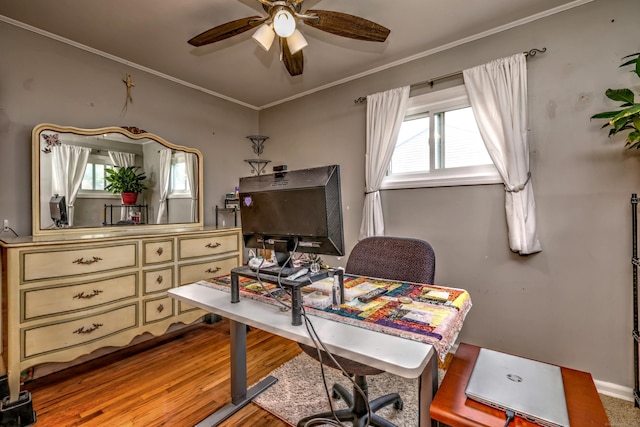 27 Aircraft Rd, West Haven, CT 06516 - office with a ceiling fan, crown molding, and wood finished floors