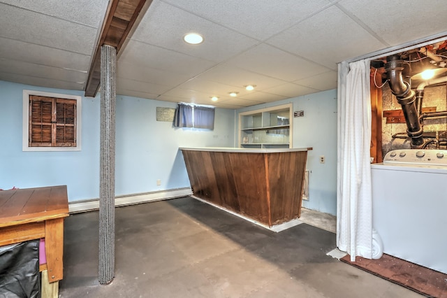 27 Aircraft Rd, West Haven, CT 06516 - indoor dry bar featuring washer / dryer, a baseboard radiator, concrete flooring, and recessed lighting