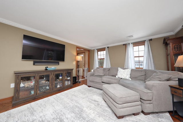 227 Hany Ln, Vernon, CT 06066 - living area featuring ornamental molding, wood finished floors, and baseboards