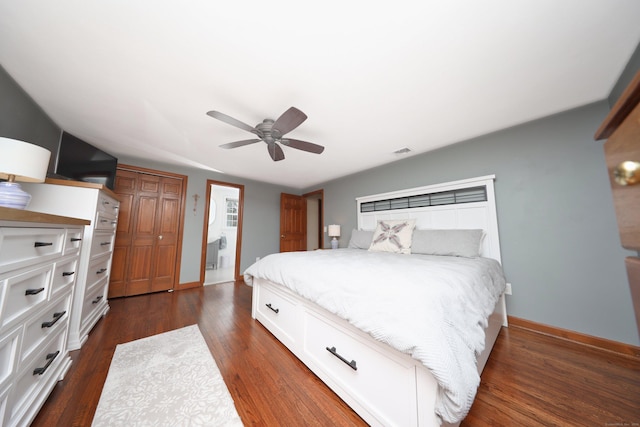 227 Hany Ln, Vernon, CT 06066 - bedroom featuring dark wood-style floors, baseboards, and a ceiling fan