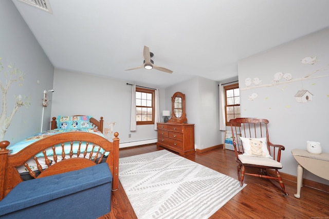 227 Hany Ln, Vernon, CT 06066 - bedroom with wood finished floors, baseboard heating, baseboards, and ceiling fan