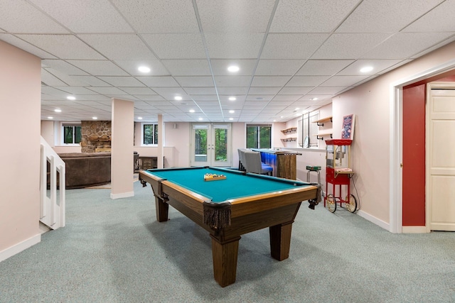 498 Eastbury Hill Rd, Glastonbury, CT 06033 - recreation room featuring carpet, baseboards, pool table, recessed lighting, and bar