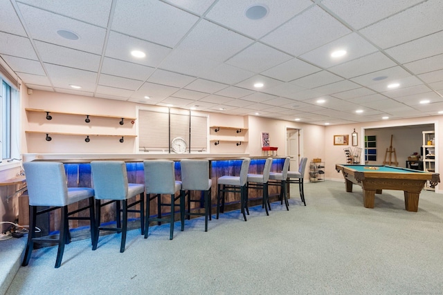 498 Eastbury Hill Rd, Glastonbury, CT 06033 - indoor bar featuring carpet flooring, billiards, and recessed lighting