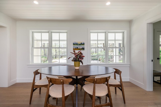 24 Tompkins Hill Rd, Washington, CT 06793 - dining area featuring healthy amount of natural light, light wood-style flooring, baseboards, wood ceiling, and recessed lighting