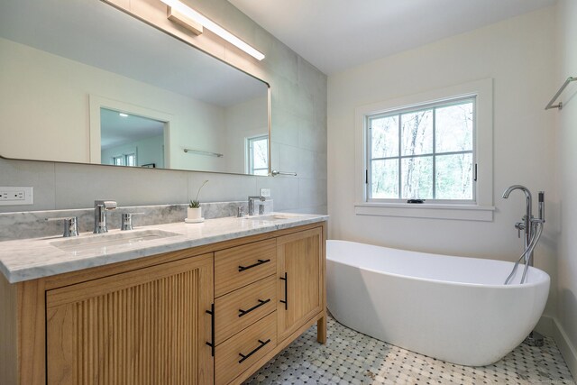 24 Tompkins Hill Rd, Washington, CT 06793 - bathroom featuring double vanity, plenty of natural light, and a freestanding tub