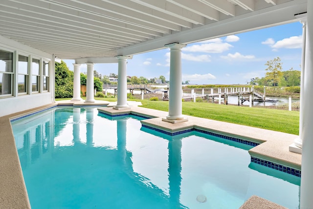 29 Covelee Dr, Norwalk, CT 06855 - swimming pool with a yard and a water view