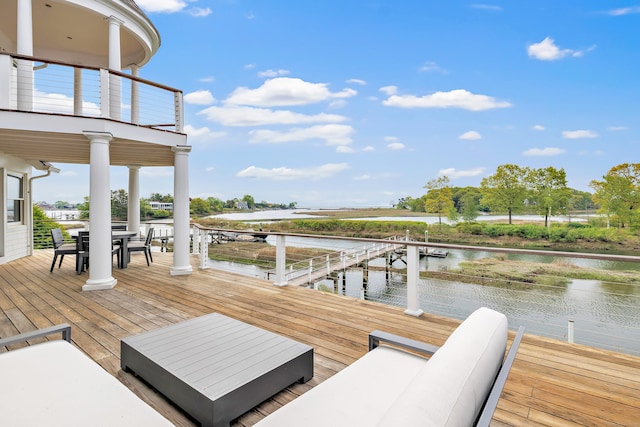 29 Covelee Dr, Norwalk, CT 06855 - dock with a water view, a balcony, and outdoor dining area