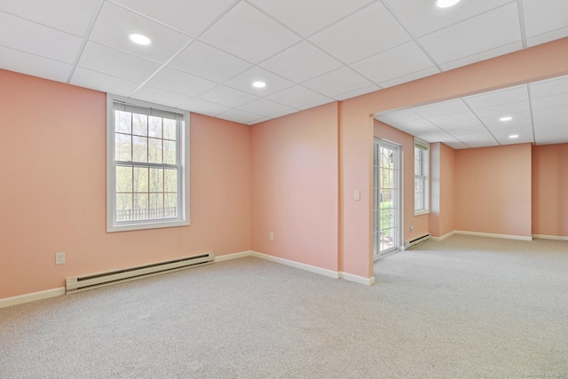 5 Shire Way, Burlington, CT 06013 - spare room with baseboard heating, carpet flooring, a drop ceiling, and a wealth of natural light