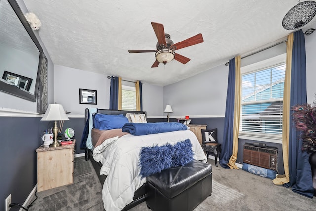 839 Washington Avenue Extension, Waterbury, CT 06708 - bedroom featuring carpet, ceiling fan, a textured ceiling, baseboards, and an AC wall unit