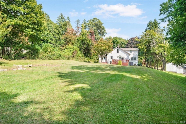 view of yard featuring a wooden deck