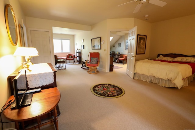 bedroom featuring carpet and a ceiling fan