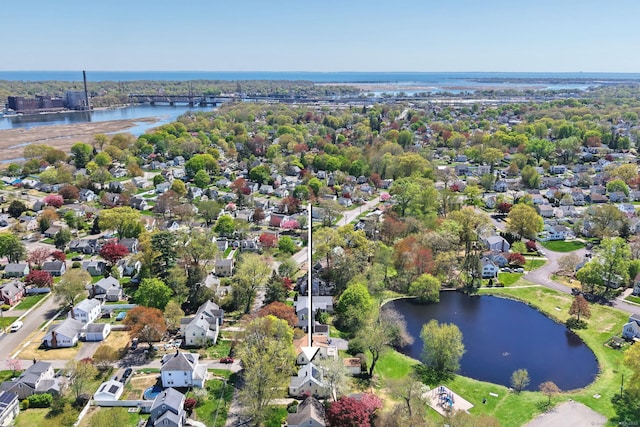 aerial view with a water view and a residential view