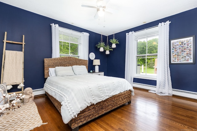 290 Waterville Rd, Avon, CT 06001 - bedroom with wood finished floors, baseboards, a baseboard radiator, and ceiling fan