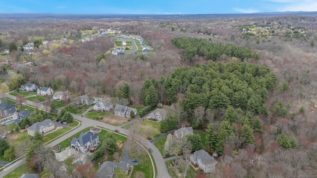 drone / aerial view with a view of trees and a residential view