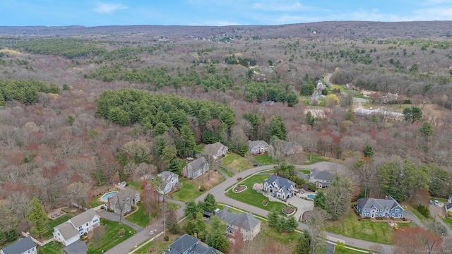 bird's eye view with a residential view and a wooded view