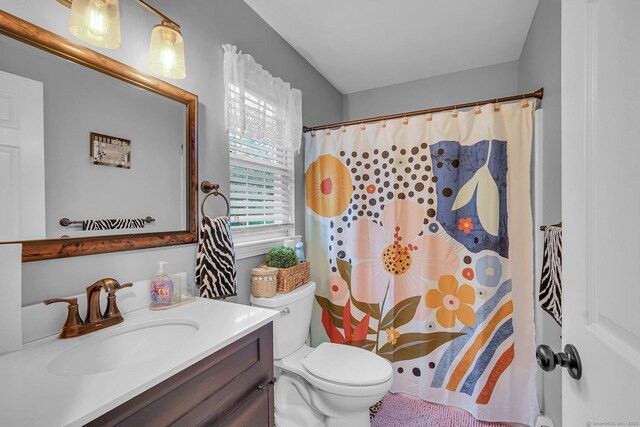 37 Lakeview Ave, Shelton, CT 06484 - full bath with vanity, toilet, and a shower with shower curtain