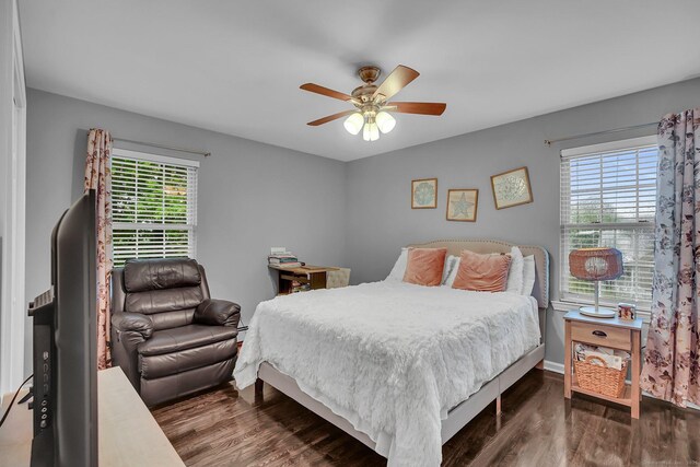 37 Lakeview Ave, Shelton, CT 06484 - bedroom with multiple windows, wood finished floors, a ceiling fan, and baseboards