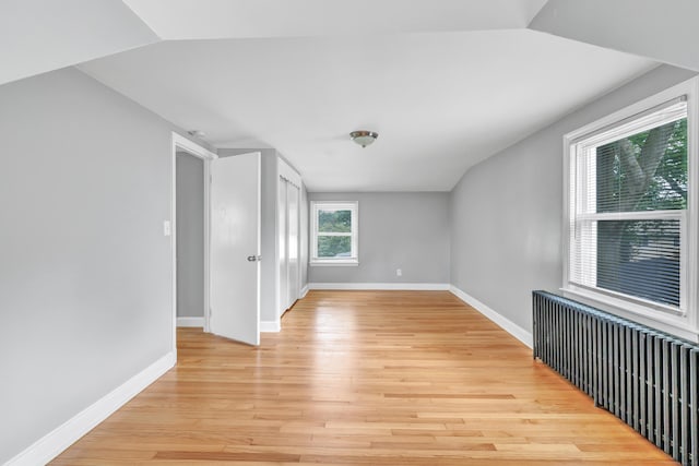 84 Oxford St, Bridgeport, CT 06606 - bonus room featuring light wood-style floors, vaulted ceiling, and radiator
