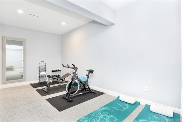 8 View St Unit 10, Greenwich, CT 06830 - exercise area featuring baseboards, recessed lighting, and carpet flooring