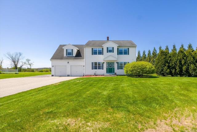 6 Margaret Cir, Pomfret, CT 06259 - colonial home with an attached garage, driveway, a chimney, and a front lawn