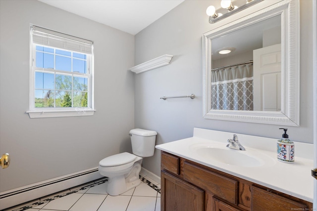 6 Margaret Cir, Pomfret, CT 06259 - full bath featuring tile patterned flooring, vanity, baseboards, a baseboard heating unit, and toilet