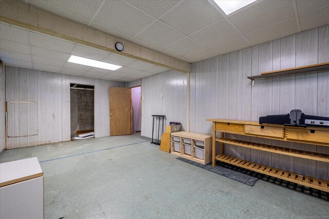 6 Margaret Cir, Pomfret, CT 06259 - miscellaneous room with wooden walls, tile patterned floors, and a drop ceiling