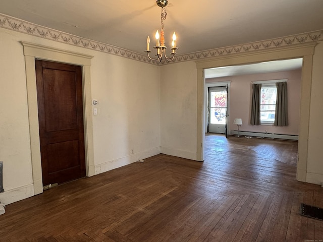 33 E Brown St, West Haven, CT 06516 - spare room with a chandelier, baseboards, a baseboard heating unit, and visible vents