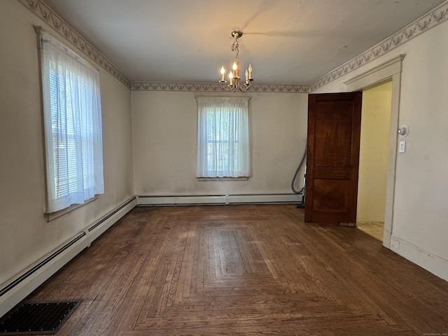 33 E Brown St, West Haven, CT 06516 - empty room featuring a baseboard radiator, a baseboard heating unit, and a chandelier