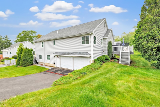 356 Green Rock Rock Unit 356, Shelton, CT 06484 - back of property featuring stairs, an attached garage, asphalt driveway, a deck, and a yard