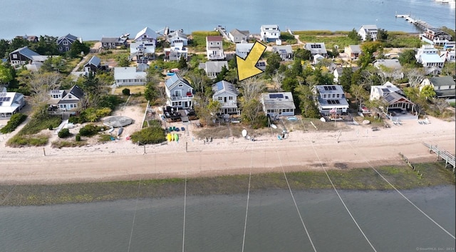 aerial view with a residential view and a water view