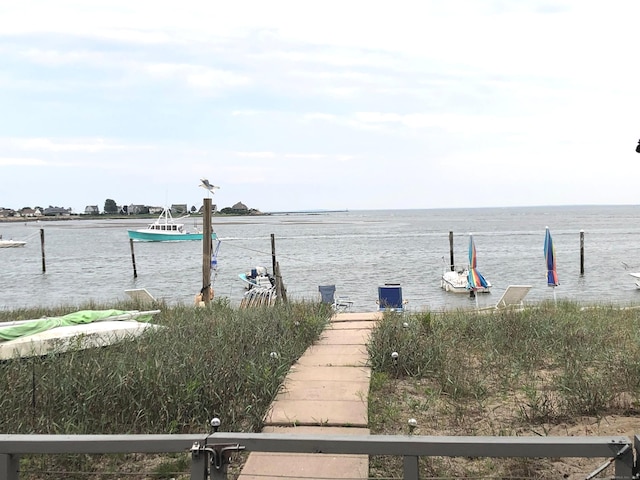 view of dock with a water view