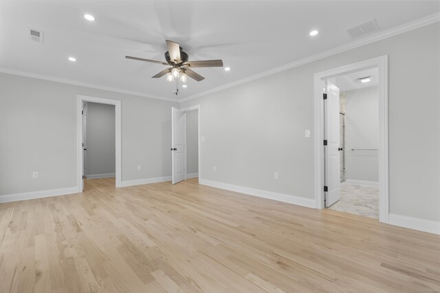 93 Wyoming St, Stratford, CT 06614 - unfurnished room with a ceiling fan, ornamental molding, recessed lighting, light wood-type flooring, and baseboards
