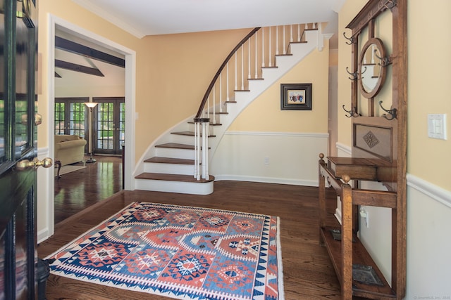 5 Dorr Rd, Darien, CT 06820 - entryway featuring stairway, wood finished floors, french doors, and baseboards