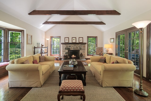5 Dorr Rd, Darien, CT 06820 - living room featuring dark wood-style floors, plenty of natural light, and a fireplace