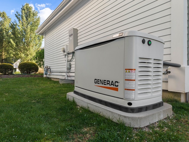 exterior details featuring electric meter and a power unit