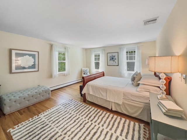34 Longmeadows Rd, Wilton, CT 06897 - bedroom featuring a baseboard heating unit, wood finished floors, and visible vents