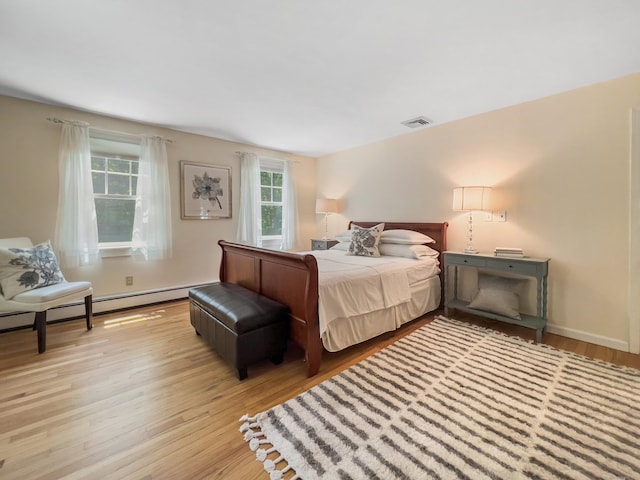34 Longmeadows Rd, Wilton, CT 06897 - bedroom featuring a baseboard heating unit, visible vents, and light wood finished floors