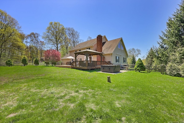 4 Walnut Ridge Rd, New Fairfield, CT 06812 - rear view of property with fence private yard, a deck, a gazebo, a hot tub, and a yard