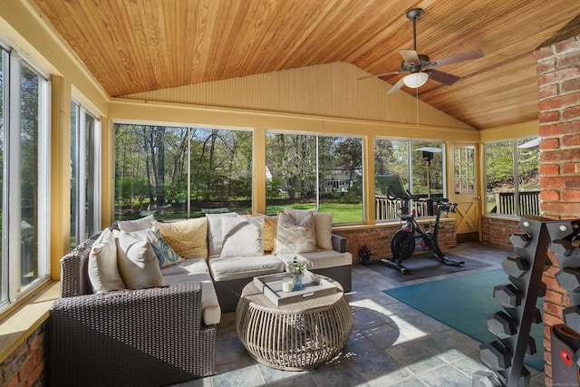 50 Carriage Dr S, Stamford, CT 06902 - sunroom / solarium with vaulted ceiling, a ceiling fan, and an outdoor living space