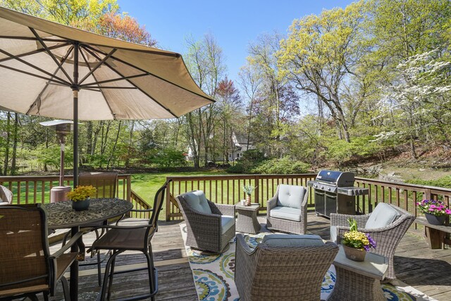 50 Carriage Dr S, Stamford, CT 06902 - deck featuring outdoor lounge area, outdoor dining space, and area for grilling