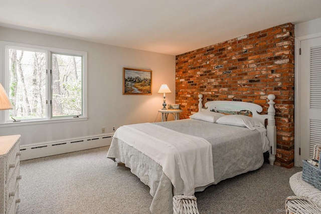 carpeted bedroom with baseboard heating