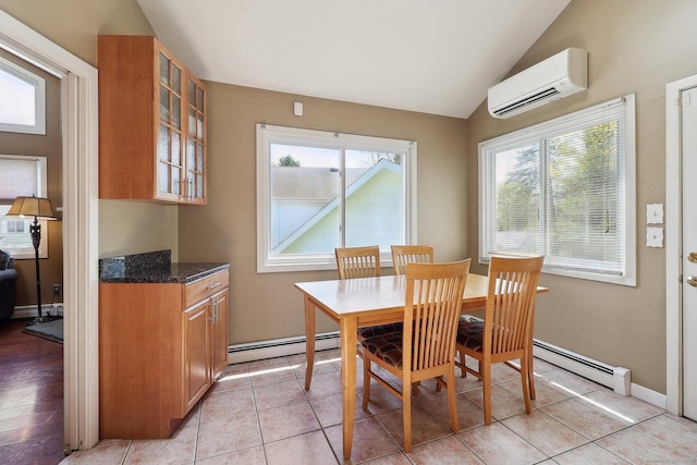 46 Fairway Grn, Fairfield, CT 06825 - dining space featuring light tile patterned floors, a baseboard radiator, and an AC wall unit