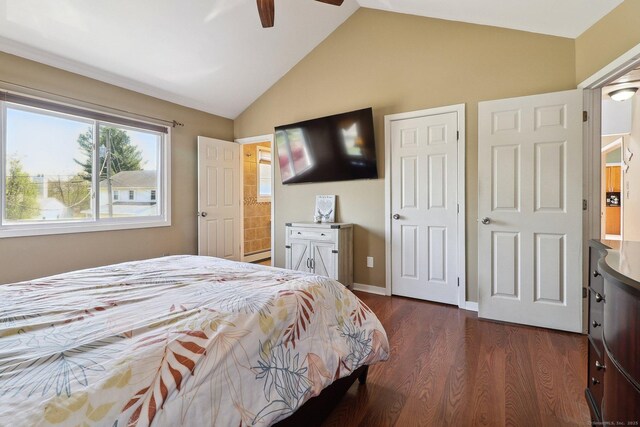 46 Fairway Grn, Fairfield, CT 06825 - bedroom featuring dark wood finished floors, ceiling fan, and vaulted ceiling