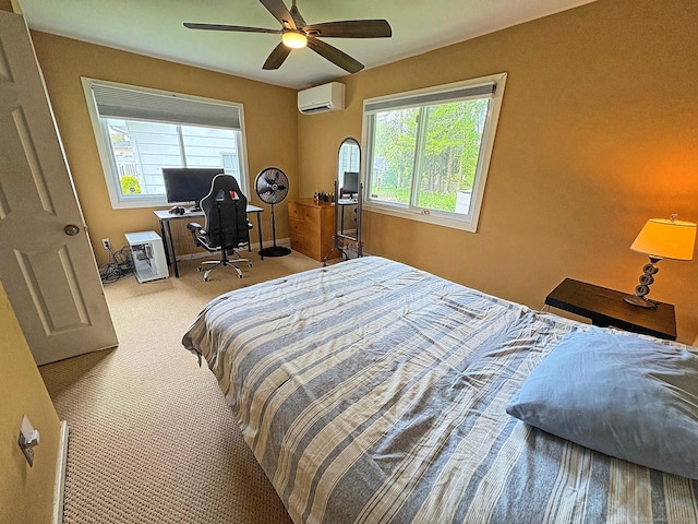 46 Fairway Grn, Fairfield, CT 06825 - carpeted bedroom featuring a wall unit AC and a ceiling fan