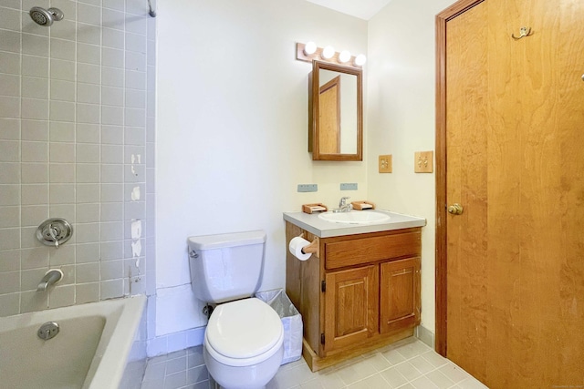 full bath with toilet, bathtub / shower combination, tile patterned flooring, and vanity