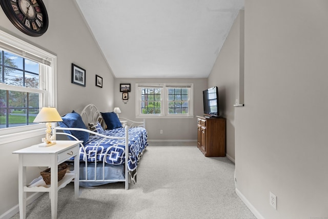 16 Willow Ln, Clinton, CT 06413 - bedroom featuring vaulted ceiling, light carpet, and baseboards