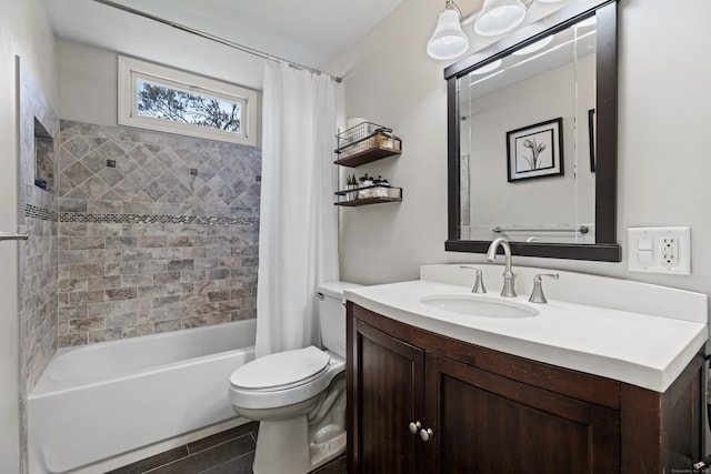 16 Willow Ln, Clinton, CT 06413 - bathroom featuring shower / tub combo with curtain, vanity, toilet, and wood finished floors