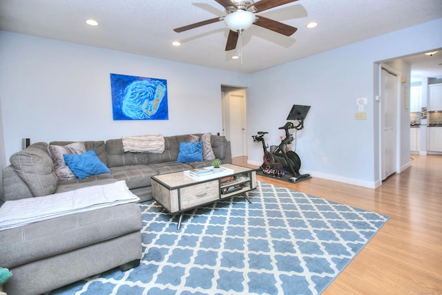 116 Hill St Unit 23, Milford, CT 06460 - living area with a ceiling fan, baseboards, recessed lighting, and wood finished floors