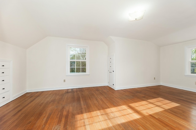 123 Hilltop Dr, Trumbull, CT 06611 - additional living space with baseboards, a wealth of natural light, wood-type flooring, and lofted ceiling